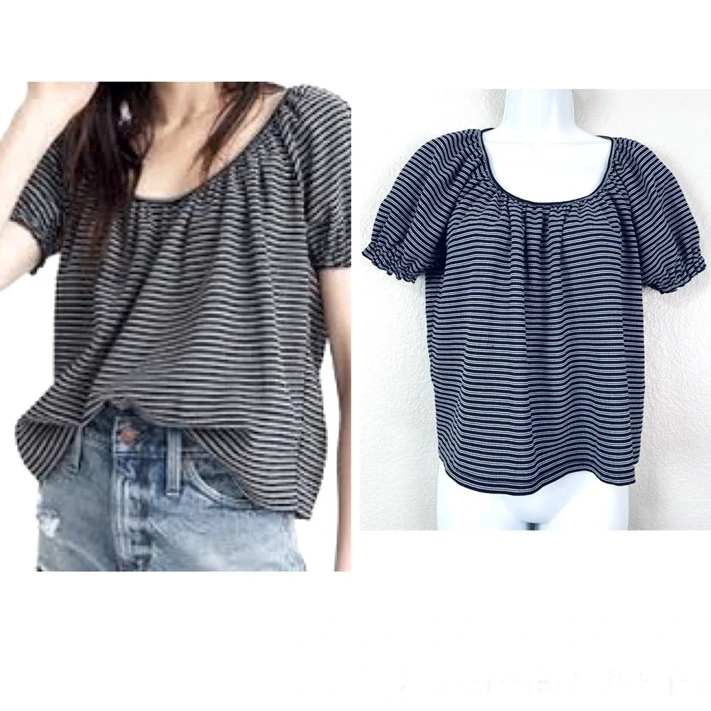 Madewell Texture and Thread Striped Peasant Top Size S